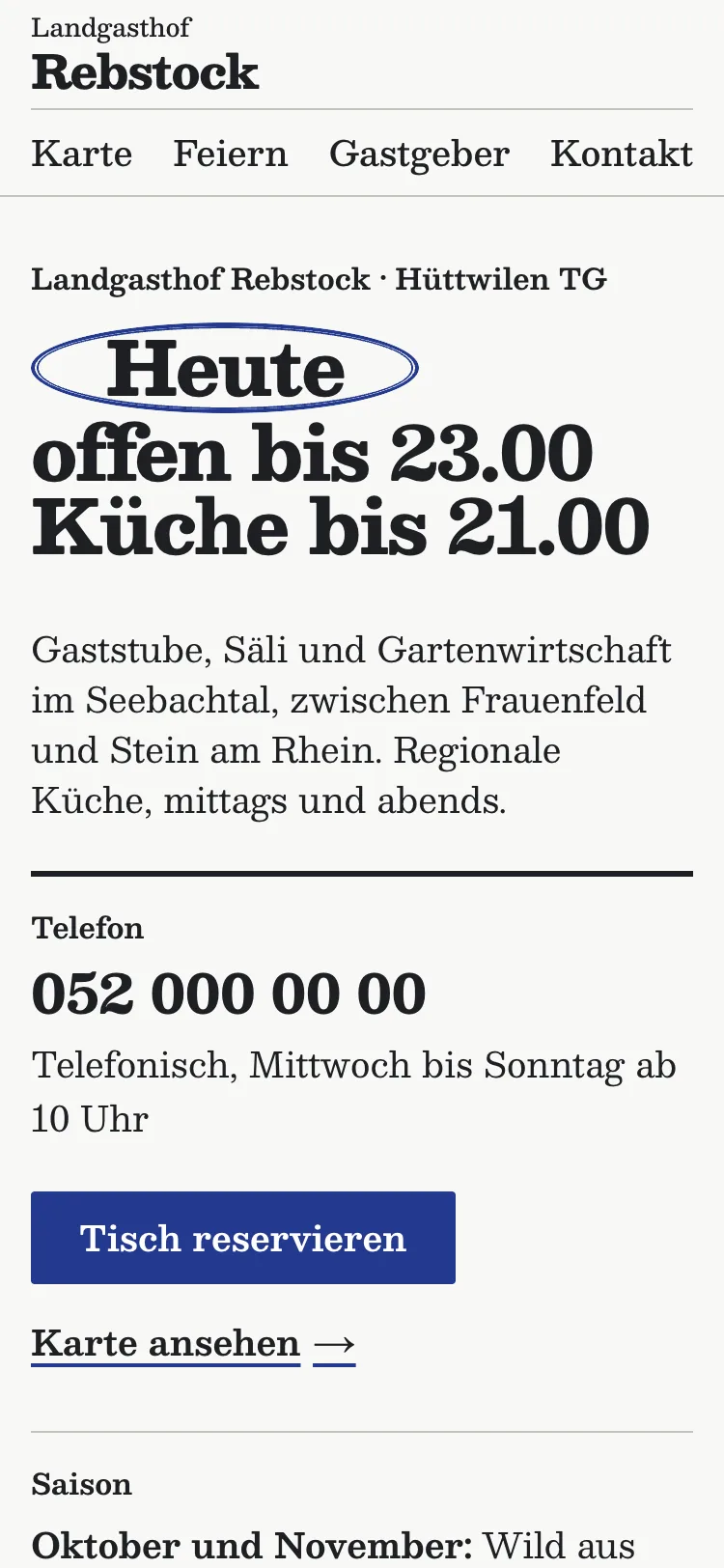 Startseite der Demo Landgasthof Rebstock auf dem Computer und auf dem Handy