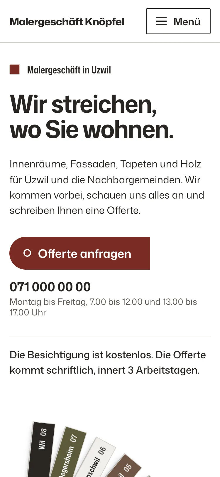 Startseite der Demo Malergeschäft Knöpfel auf dem Computer und auf dem Handy